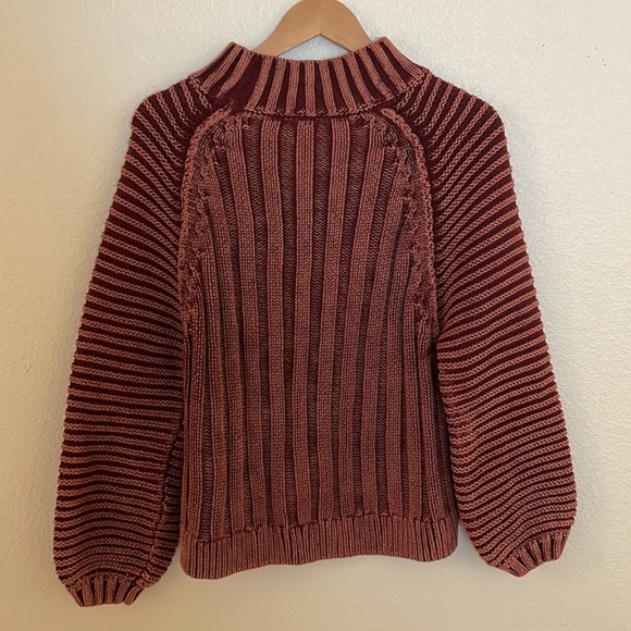 Free People Berry/Burgandy Long Sleeve Mock Neck Chunky Sweater 100% Cotton - Picture 4 of 4